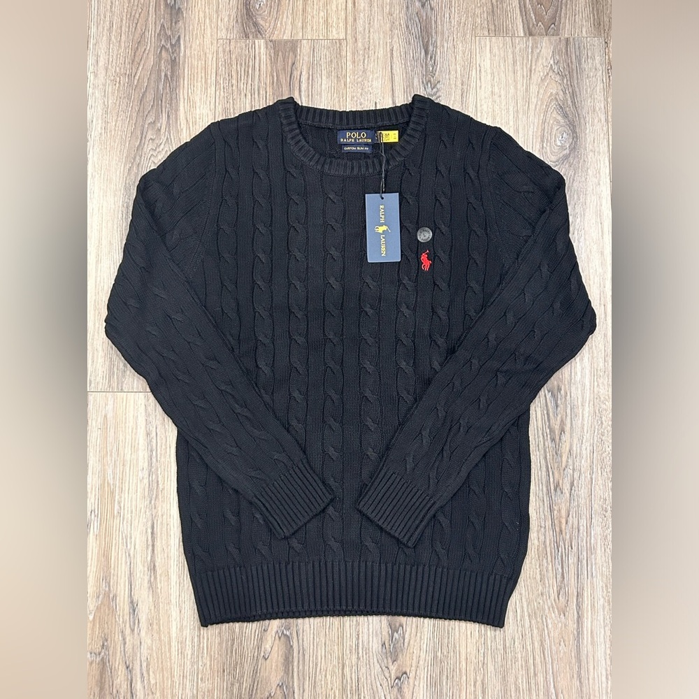 Polo by Ralph Lauren Black Cable Knit Crewneck Sweater